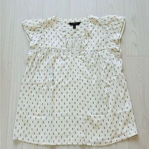 Banana Republic Cream Blouse with Navy Pattern